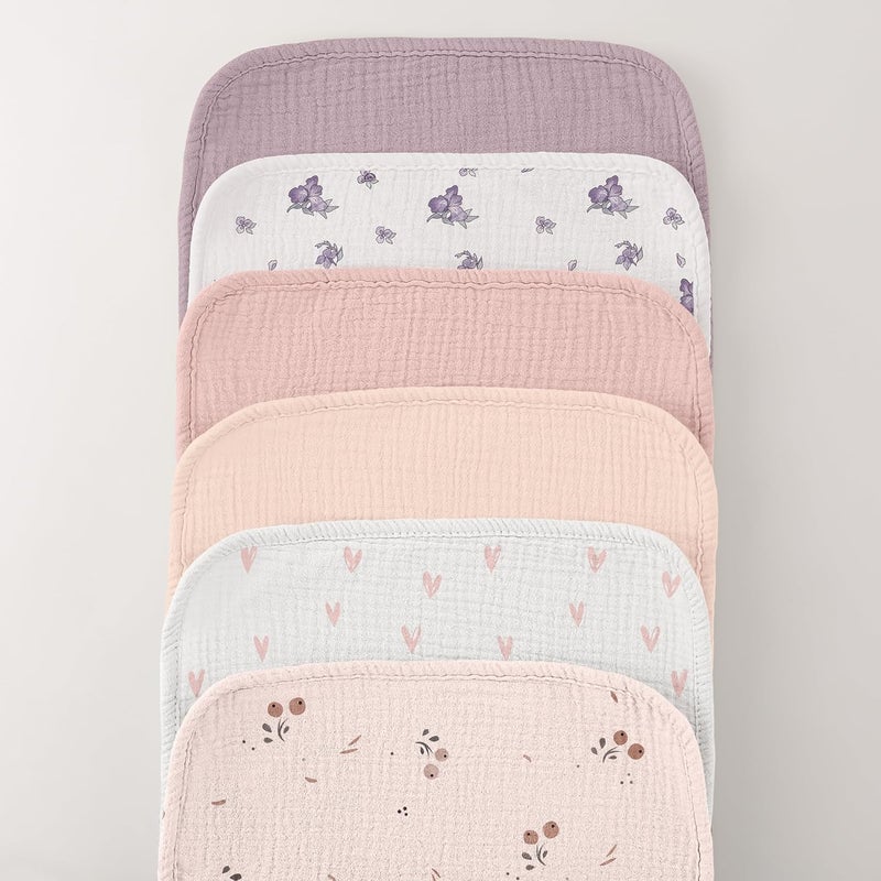 Bearmoss Muslin Burp Cloths, 100% Cotton Baby Burping Clothes, Large Extra Soft Absorbent for Unisex Newborn Boy and Girl, 20x10in, 6 Pack, Pink Print - Image 3